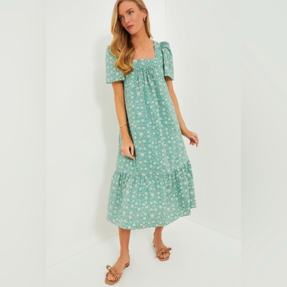 • ISO • Tuckernuck Hyacinth House Sea Green Floral Square Neck Gracie Midi Dress